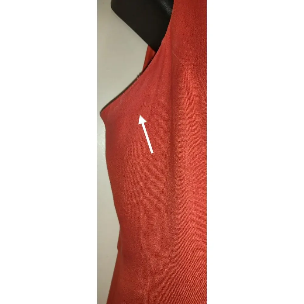 Coldwater Creek Orange Linen Blend Dress Sz 14 Mother Pearl Buttons Down FLAWS - Picture 11 of 16